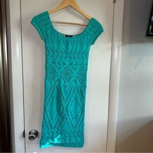 Bebe Y2K Bodycon Dress. Color: Teal. Size: Medium/Large.
